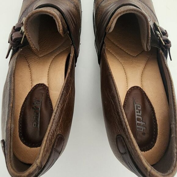 Earth Shoes Fir Pump Bootie Heels Double Monk Taupe Brown Leather size 10 B - Picture 7 of 9